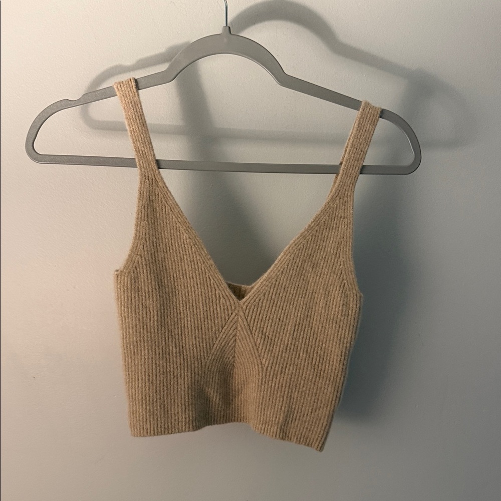 J. Crew Knit V-Neck Ribbed Crop Top - Tan